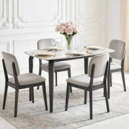 EONLION Dining Table Kitchen Table with Sintered Stone Tabletop in White - Size: 100 cm - thumbnail 4
