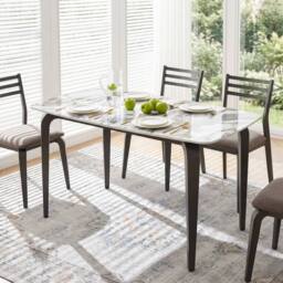 EONLION Dining Table Kitchen Table with Sintered Stone Tabletop in White - Size: 100 cm - thumbnail 5