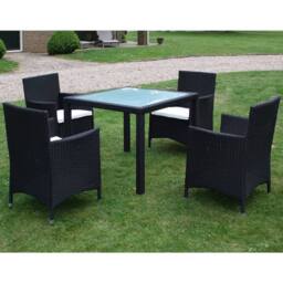 Berkfield Home Sturdy 5 Piece Outdoor Dining Set with Cushions Poly Rattan Black - thumbnail 4