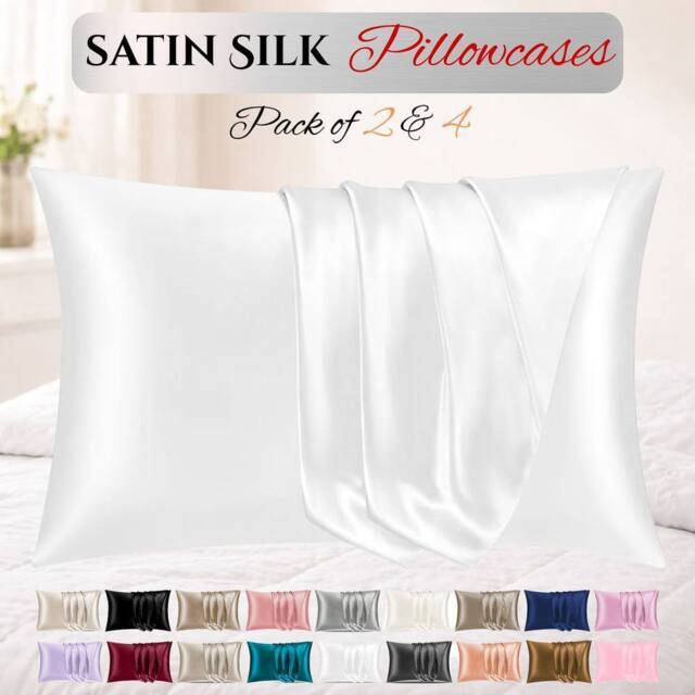 Grace Super Soft Pillow Cases 2 Pack Satin Silk Envelope Closure in White - Size: Standard Pillow Case - image 1