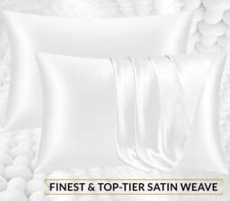 Grace Super Soft Pillow Cases 2 Pack Satin Silk Envelope Closure in White - Size: Standard Pillow Case - thumbnail 2