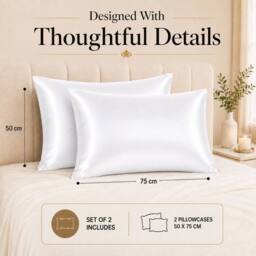Grace Super Soft Pillow Cases 2 Pack Satin Silk Envelope Closure in White - Size: Standard Pillow Case - thumbnail 9