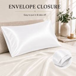 Grace Super Soft Pillow Cases 2 Pack Satin Silk Envelope Closure in White - Size: Standard Pillow Case - thumbnail 6