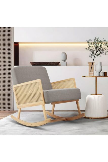 H&O Direct Linen Wooden Rocking Armchair in Grey - image 1