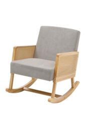 H&O Direct Linen Wooden Rocking Armchair in Grey - thumbnail 4