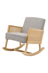 H&O Direct Linen Wooden Rocking Armchair in Grey - thumbnail 2