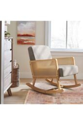 H&O Direct Linen Wooden Rocking Armchair in Grey - thumbnail 3