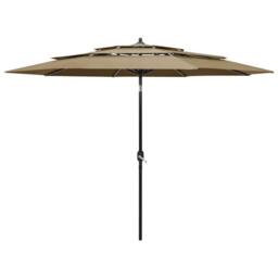 Berkfield Home 3-Tier Parasol with Aluminium Pole Taupe 3 m in Beige - thumbnail 1