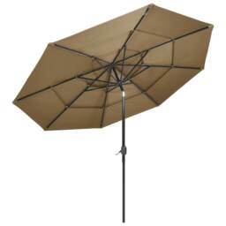Berkfield Home 3-Tier Parasol with Aluminium Pole Taupe 3 m in Beige - thumbnail 3