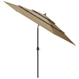 Berkfield Home 3-Tier Parasol with Aluminium Pole Taupe 3 m in Beige - thumbnail 2