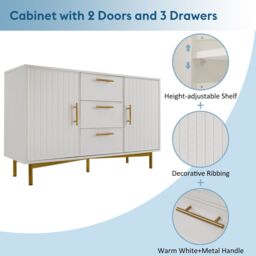 Matteo Sideboard Cabinet for Living Room, Chest of Drawers in White - thumbnail 3