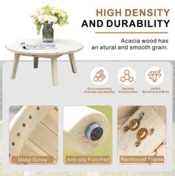 Direct Wicker Wooden Coffee Table - Naturally Sanded Solid Wood in Cream - Size: 1 Pack - thumbnail 4