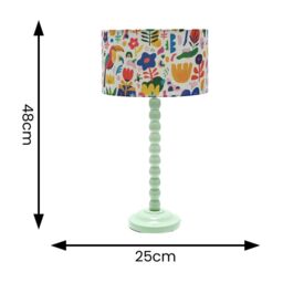 ValueLights Bobbins Sage Green Table Lamp with Fabric Jungle Drum Lamp Shade - thumbnail 5