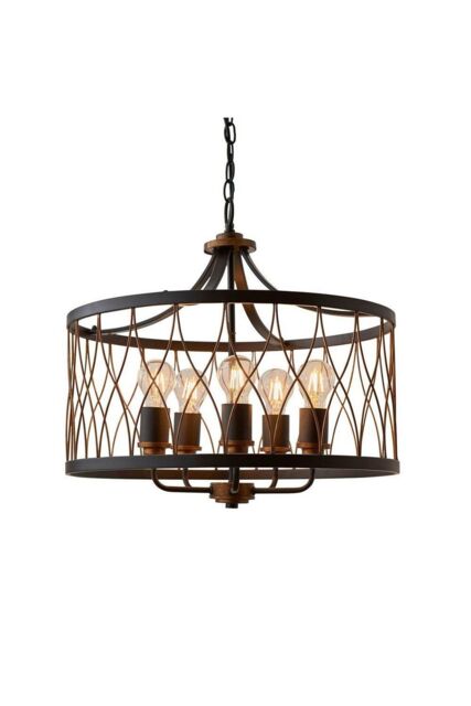 Netlighting Heston 5 Light Cylindrical Ceiling Pendant Matt Black Rustic Bronze Effect E27 in Brown - image 1
