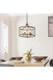 Netlighting Heston 5 Light Cylindrical Ceiling Pendant Matt Black Rustic Bronze Effect E27 in Brown - thumbnail 2