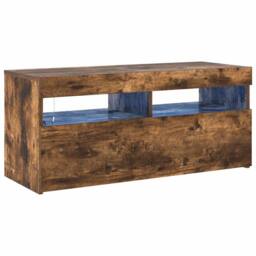 Berkfield Home TV Cabinet with LED Lights Smoked Oak 90x35x40 cm in Brown - Size: 90 x 35 x 40 cm - thumbnail 1