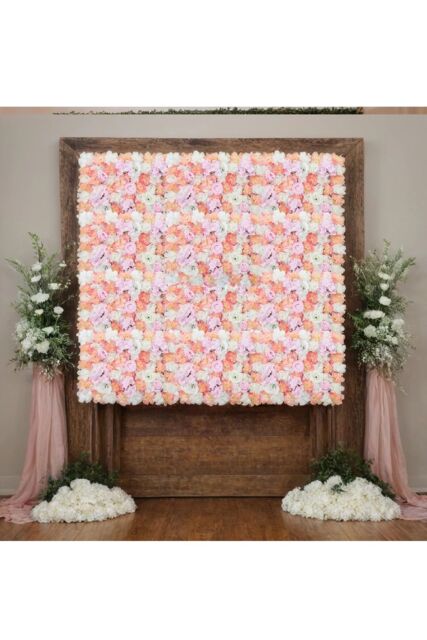 Living and Home Artificial Dahlia Rose Hydrangea Flower Wall Panel DIY Backdrop Privacy Screen for Wedding Cafe in Baby Pink - image 1