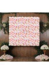 Living and Home Artificial Dahlia Rose Hydrangea Flower Wall Panel DIY Backdrop Privacy Screen for Wedding Cafe in Baby Pink - thumbnail 2