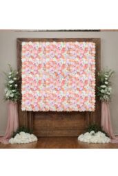 Living and Home Artificial Dahlia Rose Hydrangea Flower Wall Panel DIY Backdrop Privacy Screen for Wedding Cafe in Baby Pink
