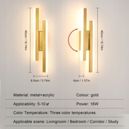 COMELY Indoor Wall Lights, 16W Modern Gold Wall Lights, 3000/4500/6500K, 40CM - thumbnail 7