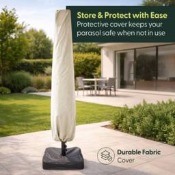 Keplin Double Garden Parasol with Base & Cover (4.5x2.7m), Polyester Canopy in Cream - thumbnail 9