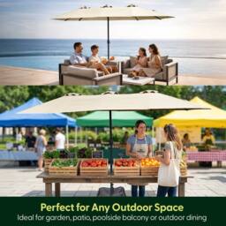 Keplin Double Garden Parasol with Base & Cover (4.5x2.7m), Polyester Canopy in Cream - thumbnail 7