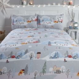 Rapport Home Winter Town Polycotton Duvet Cover Set With Pillowcase in Silver - Size: Single - thumbnail 2