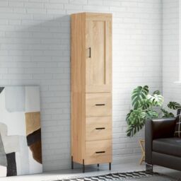 Berkfield Home Highboard Sonoma Oak 34.5x34x180 cm Engineered Wood in Brown - thumbnail 1