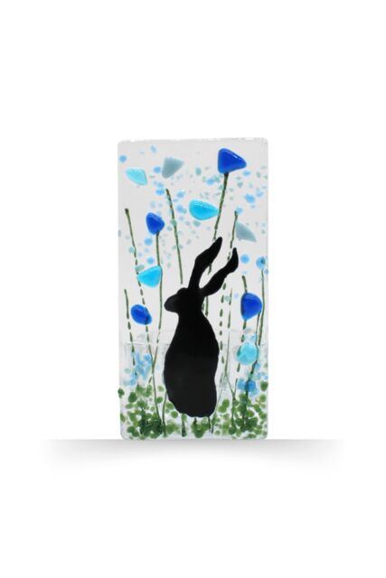 Sienna Glass Handmade Fused Glass - Tea Light Holder - Hare - Forget Me Not - image 1