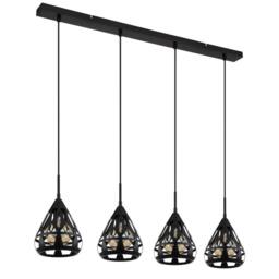 Netlighting Hassan Bar Pendant Ceiling Light Matt Black 4x E27 - thumbnail 2