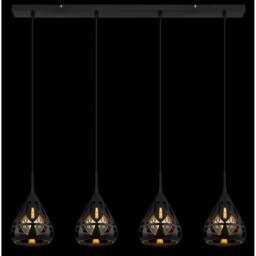 Netlighting Hassan Bar Pendant Ceiling Light Matt Black 4x E27 - thumbnail 5