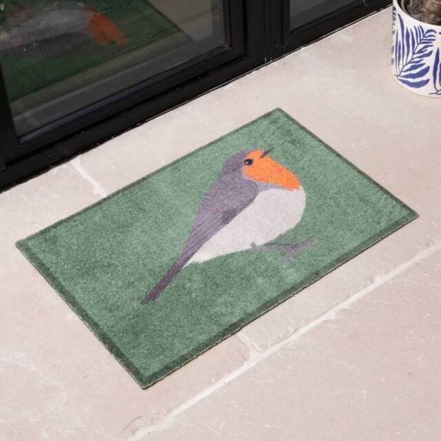 Artsy Mats Green Robin Indoor Washable Doormat - Size: 50 cm x 80 cm