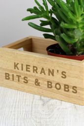 Personalised Memento Company Personalised Bits & Bobs Mini Wooden Crate in Light Brown - thumbnail 3