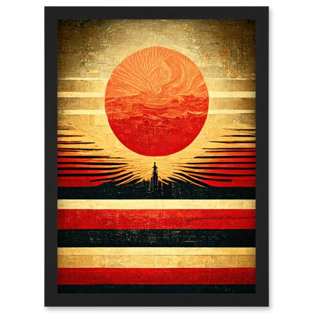 Artery8 Tokyo Sunrise Minimalist Industrial Red Black Artwork Framed Wall Art Print A4 - image 1