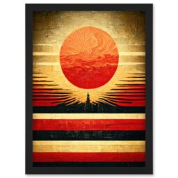 Artery8 Tokyo Sunrise Minimalist Industrial Red Black Artwork Framed Wall Art Print A4 - thumbnail 1