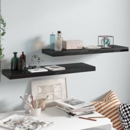 Berkfield Home Floating Wall Shelves 2 pcs High Gloss Black 80x23.5x3.8 cm MDF