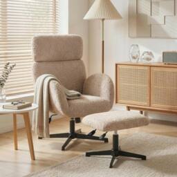 HOMCOM Swivel Armchair with Footstool, Rocking Accent Chair in Light Brown - thumbnail 1