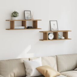 Berkfield Home Wall Shelves 2 pcs Artisan Oak 75x18x20 cm Engineered Wood in Brown - Size: 75 x 18 x 20 cm - thumbnail 3