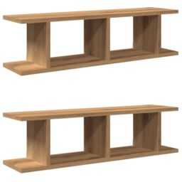 Berkfield Home Wall Shelves 2 pcs Artisan Oak 75x18x20 cm Engineered Wood in Brown - Size: 75 x 18 x 20 cm - thumbnail 2