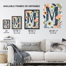 "Artery8 Women's Wall Art Print Letter M in Abstract Watercolour Flowers Cute Floral Word Art For Her Poster - Size: W18"" x H24""" - thumbnail 3