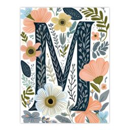 "Artery8 Women's Wall Art Print Letter M in Abstract Watercolour Flowers Cute Floral Word Art For Her Poster - Size: W18"" x H24""" - thumbnail 1