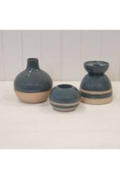 KDMD Blue Glazed Tealight Holder with Unglazed Design - thumbnail 2