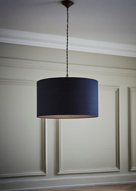 ValueLights Reni Navy Blue Fabric Easy Fit Drum Ceiling Lamp Shade - Size: Large - image 1