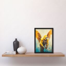 Artery8 Golden Yellow Gorilla Angel Wings Oil Painting Framed Art Print - Size: A4 - thumbnail 4