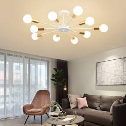NIVOR 10 light Industrial Chandelier Mid Century Flush Mount Ceiling Light in White - thumbnail 3