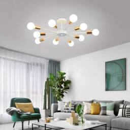 NIVOR 10 light Industrial Chandelier Mid Century Flush Mount Ceiling Light in White - thumbnail 8