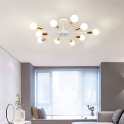 NIVOR 10 light Industrial Chandelier Mid Century Flush Mount Ceiling Light in White - thumbnail 6