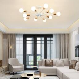 NIVOR 10 light Industrial Chandelier Mid Century Flush Mount Ceiling Light in White - thumbnail 1