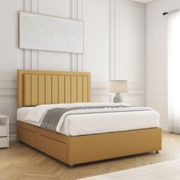 "BSSPOKE Zarah Divan Bed Set Plush Velvet 24"" Headboard & 4 Drawers & Mattress in Mustard - Size: Double" - thumbnail 3