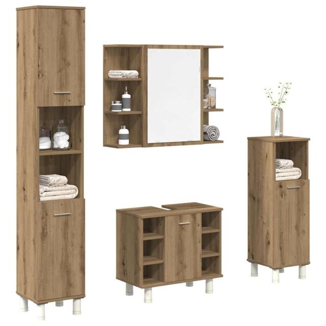 Berkfield Home 4 Piece Bathroom Furniture Set Artisan Oak Engineered Wood in Brown - image 1